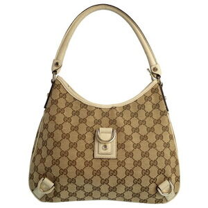 Gucci Abbey GG Canvas Leather Shoulder Bag Tan Brown